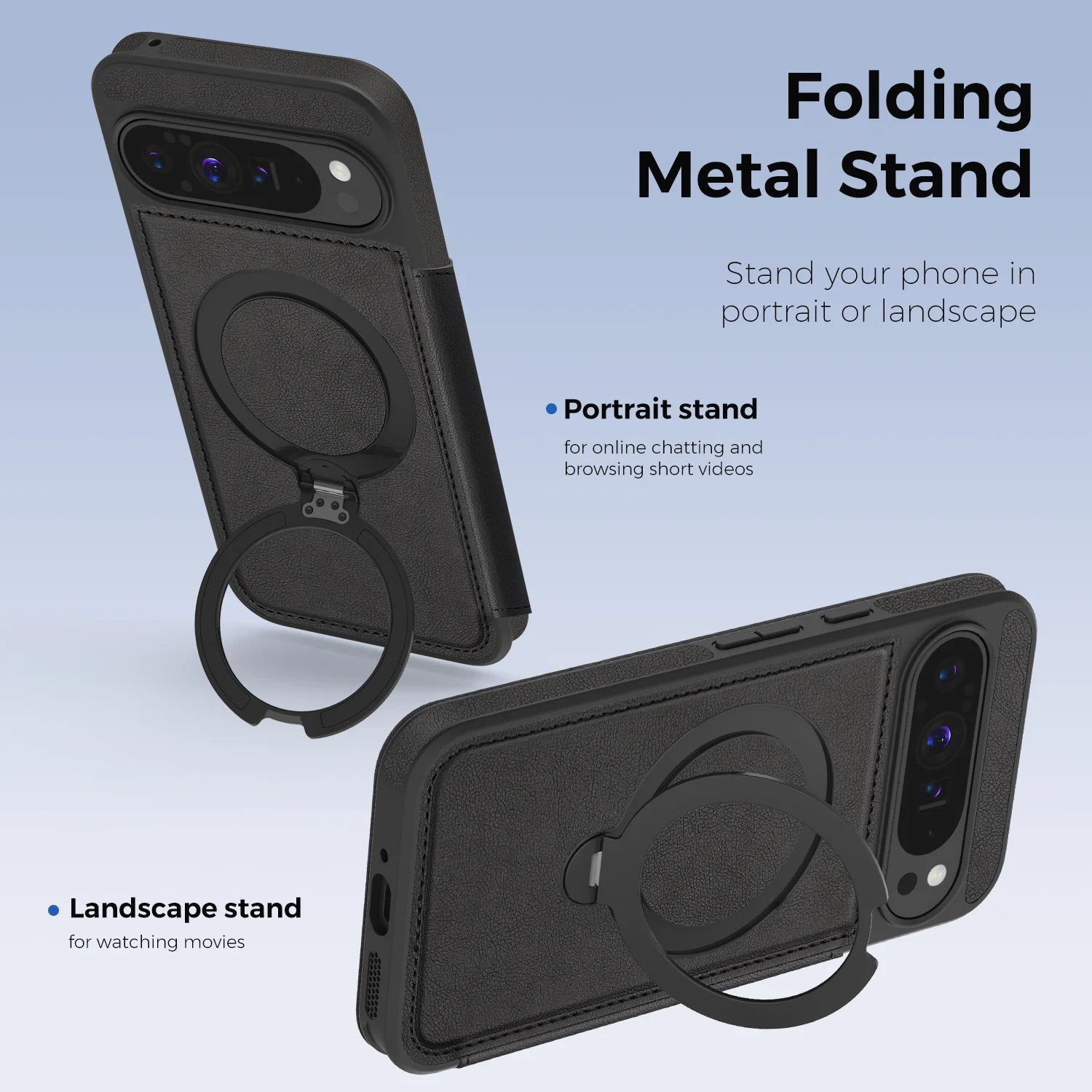 Google Pixel 9 Series Leather Flip Case with Card Slot and Magnetic Ring Holder