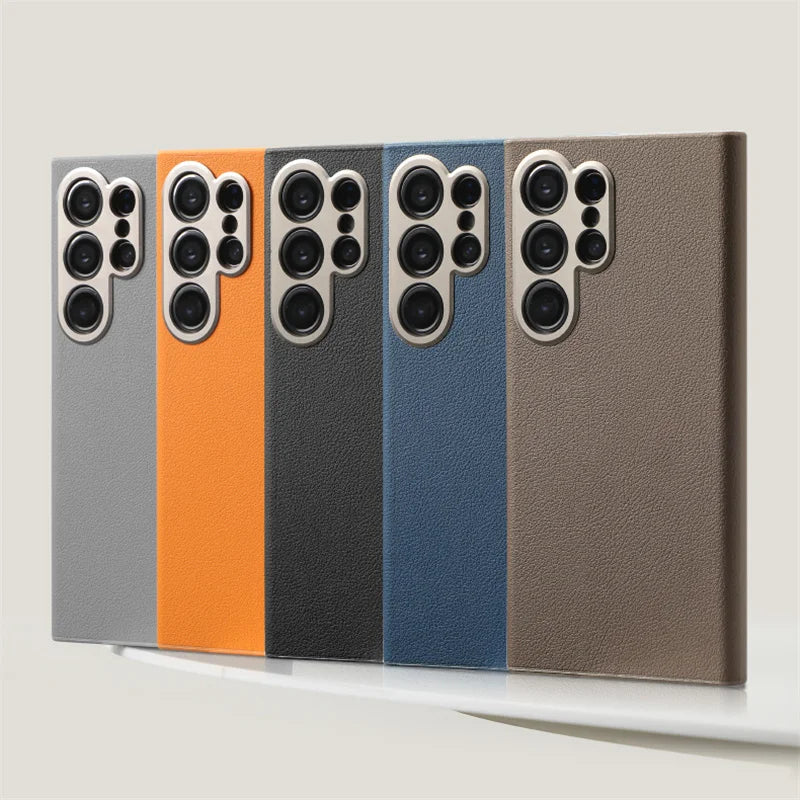 Elegant Magnetic Leather Case with Alloy Camera Cover for Samsung Galaxy S24 Series