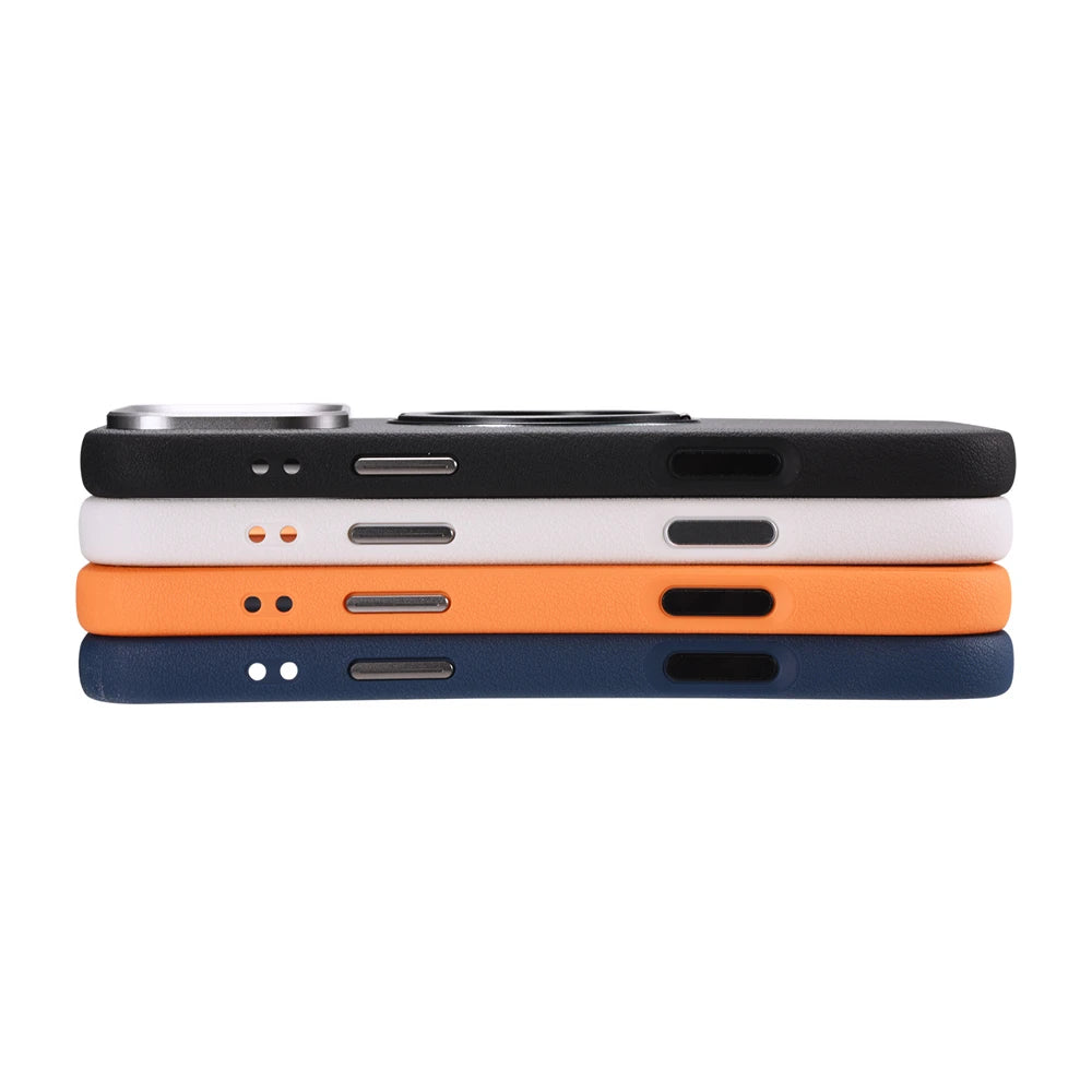 Luxury PU Leather MagSafe Case with Ring Holder for iPhone 17 Series