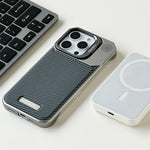 Carbon Fiber Pattern MagSafe Case with Alloy Lens Holder for iPhone 15 Series
