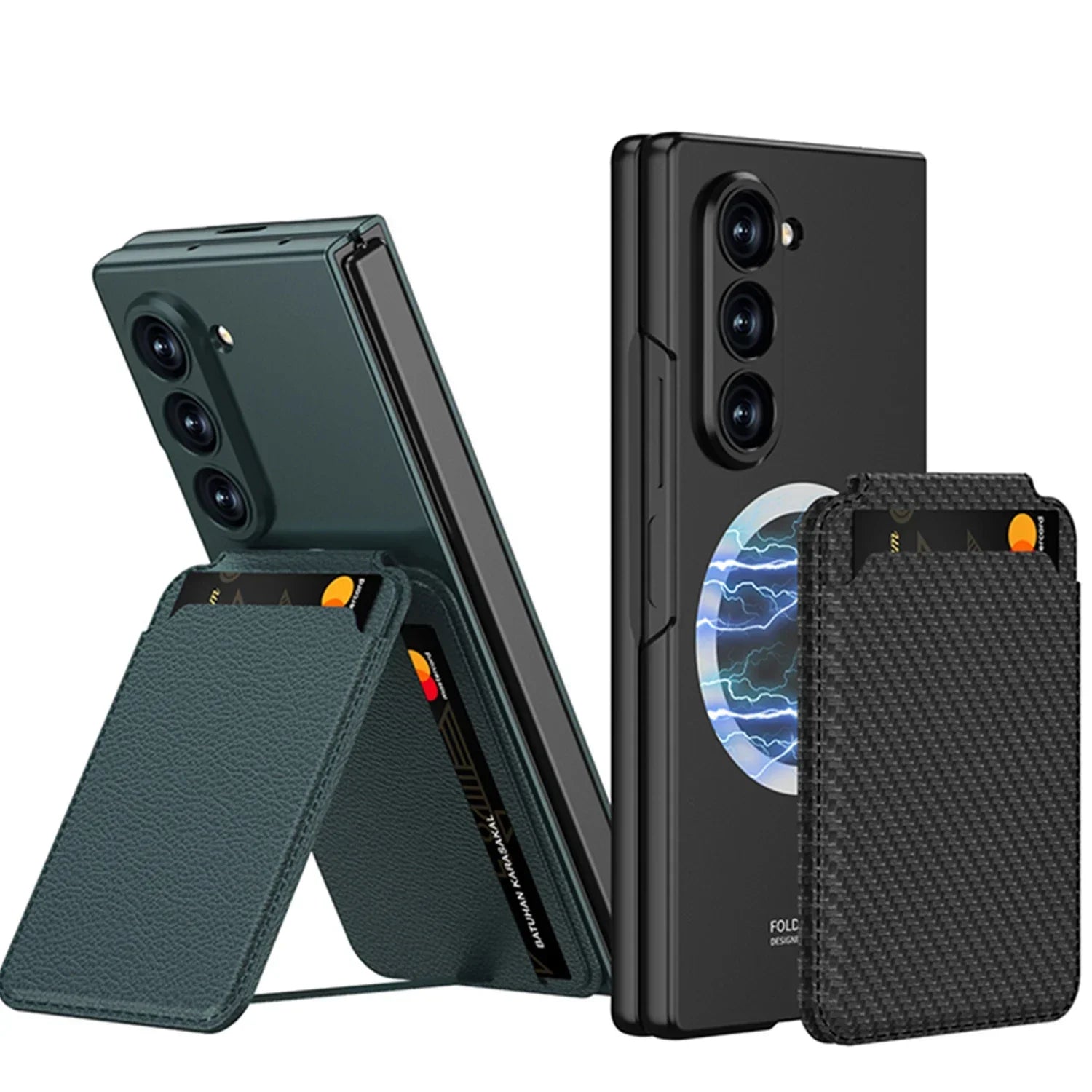 Samsung Galaxy Z Fold7 Magnetic Phone Case with Detachable Card Holder & Tempered Glass