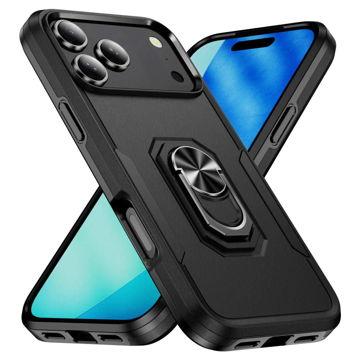Dual-Layer Shockproof Case with 360° Rotating Ring Stand for iPhone 18 Series