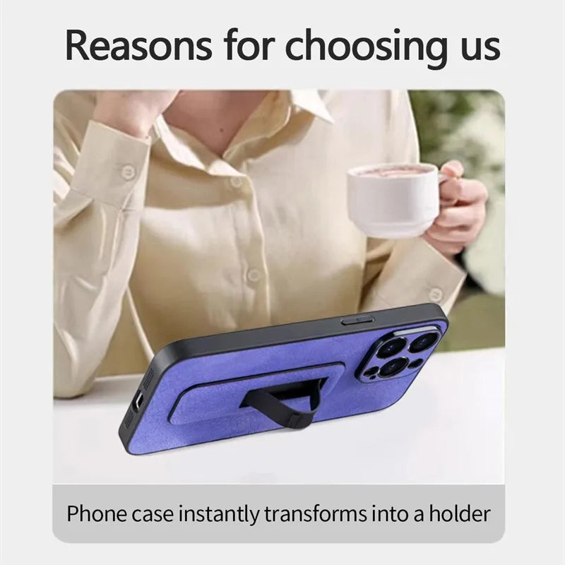 Professional PU Leather Armor Case with Grip Stand for iPhone 15 Series