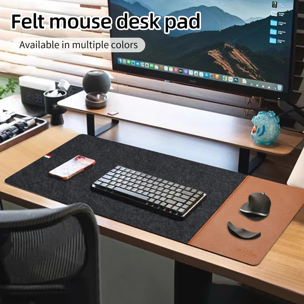 Modern Felt & Leather Mouse Pad