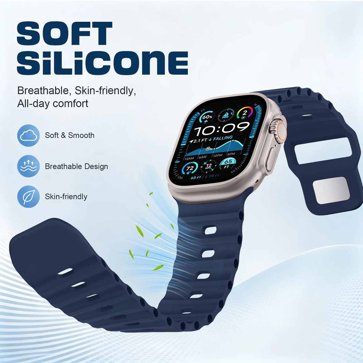 Breathable Perforated Silicone Band with Wave Pattern Grip for Apple Watch