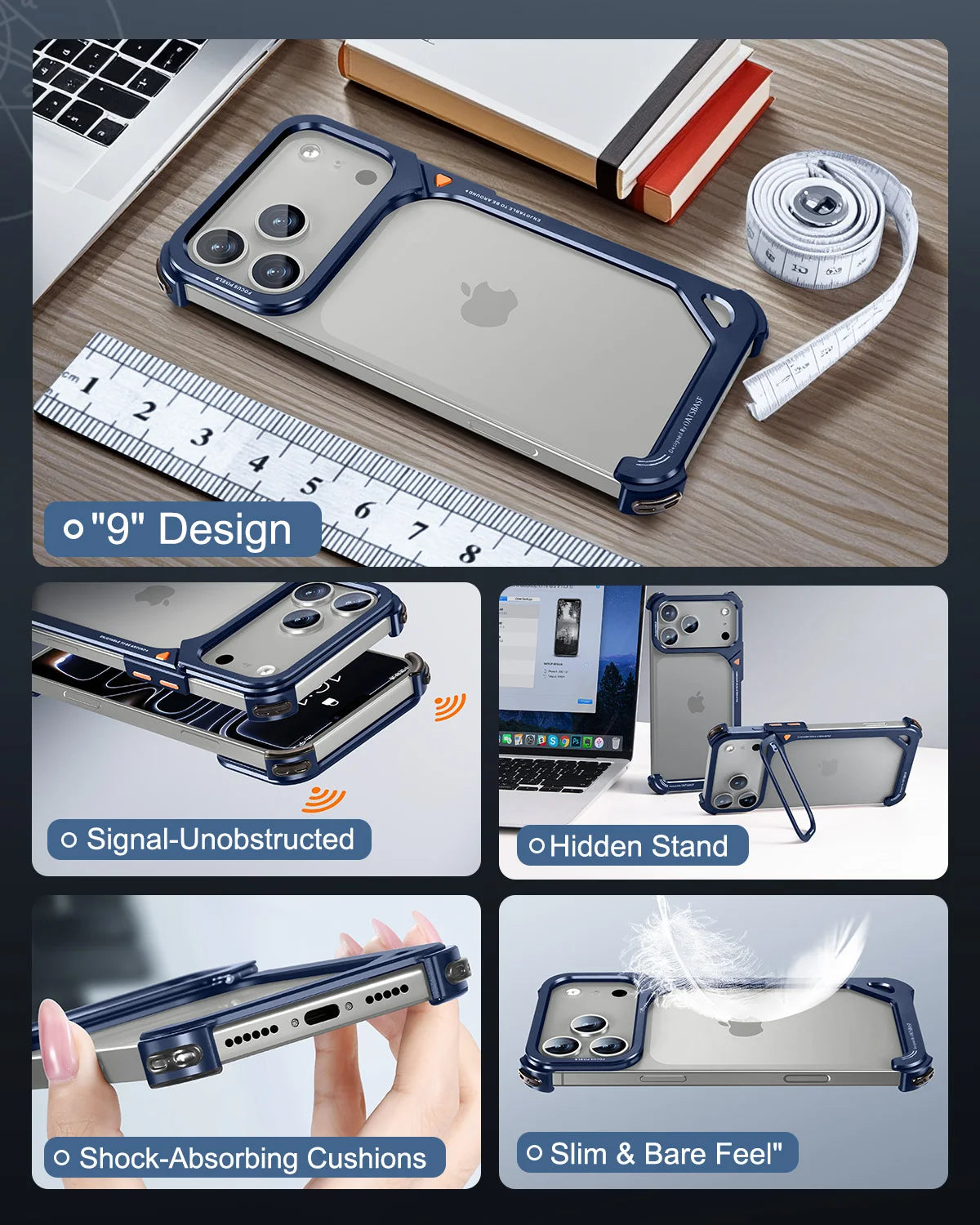 Metal Frameless Kickstand Case with 90° Adjustable Hidden Stand for iPhone 17 Series