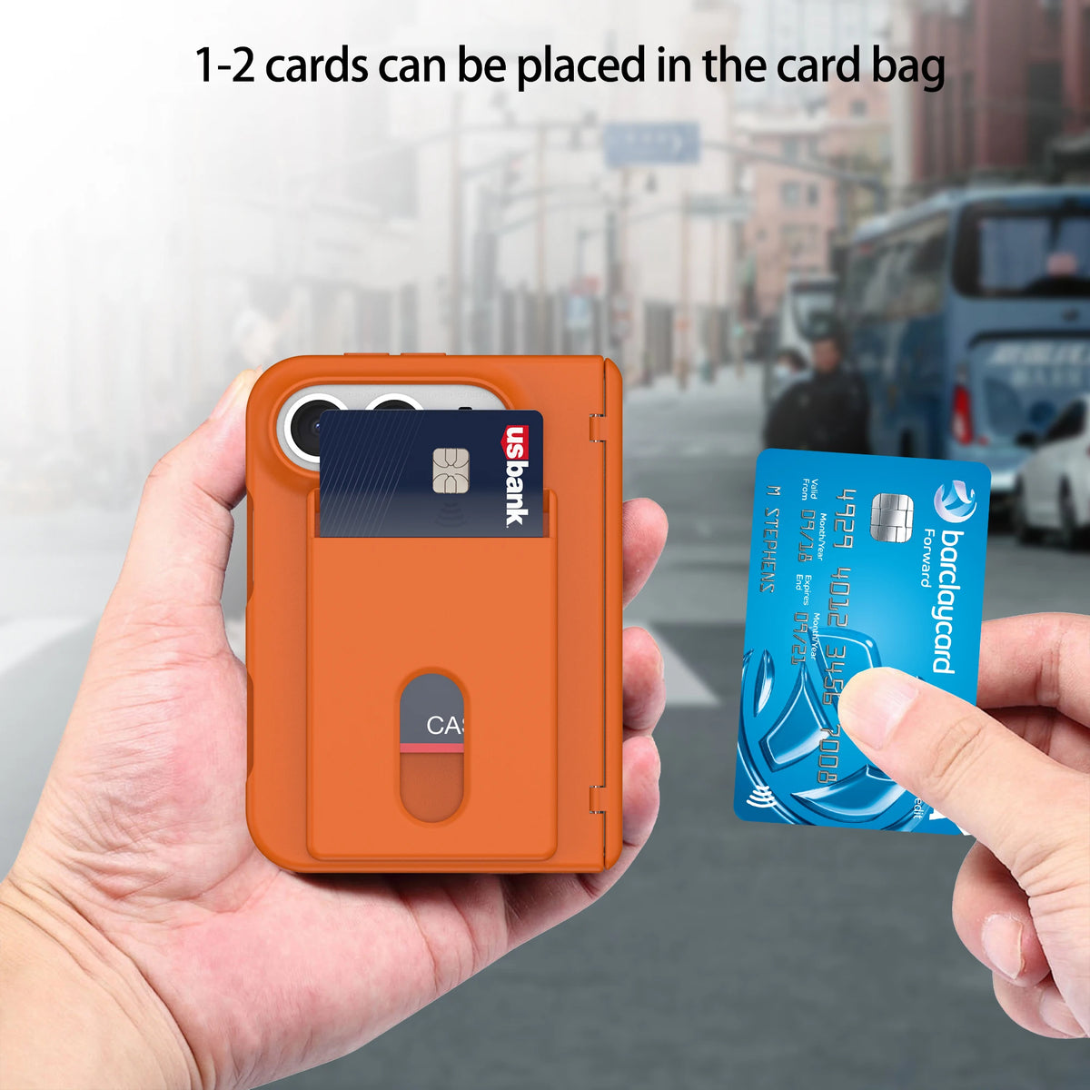 Spring-Loaded Hinge Protection Case with Card Slot for iPhone Duo