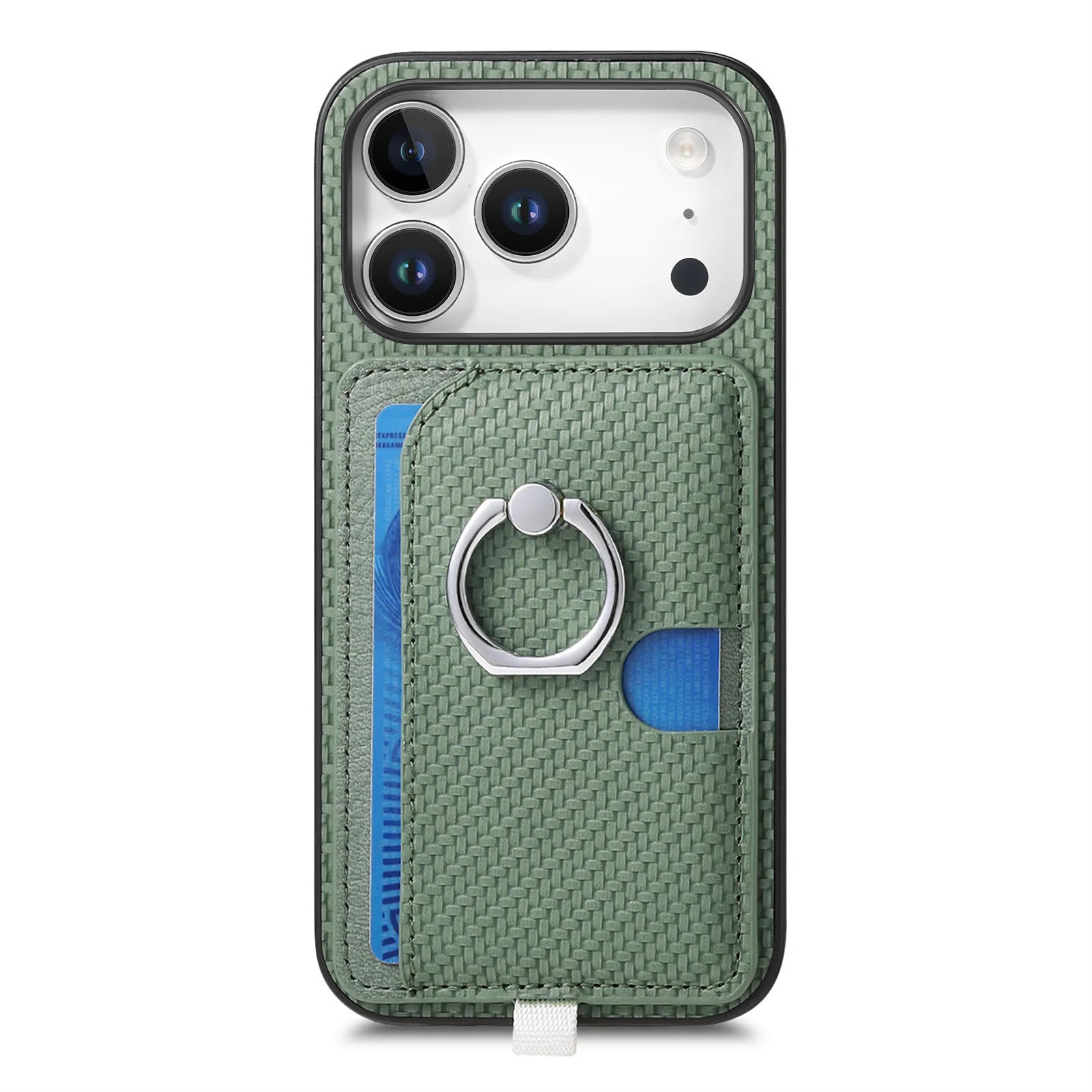 Premium 2-in-1 Carbon Fiber Pattern MagSafe Case with Built-In Card Slot & Ring Holder for iPhone 17 Series