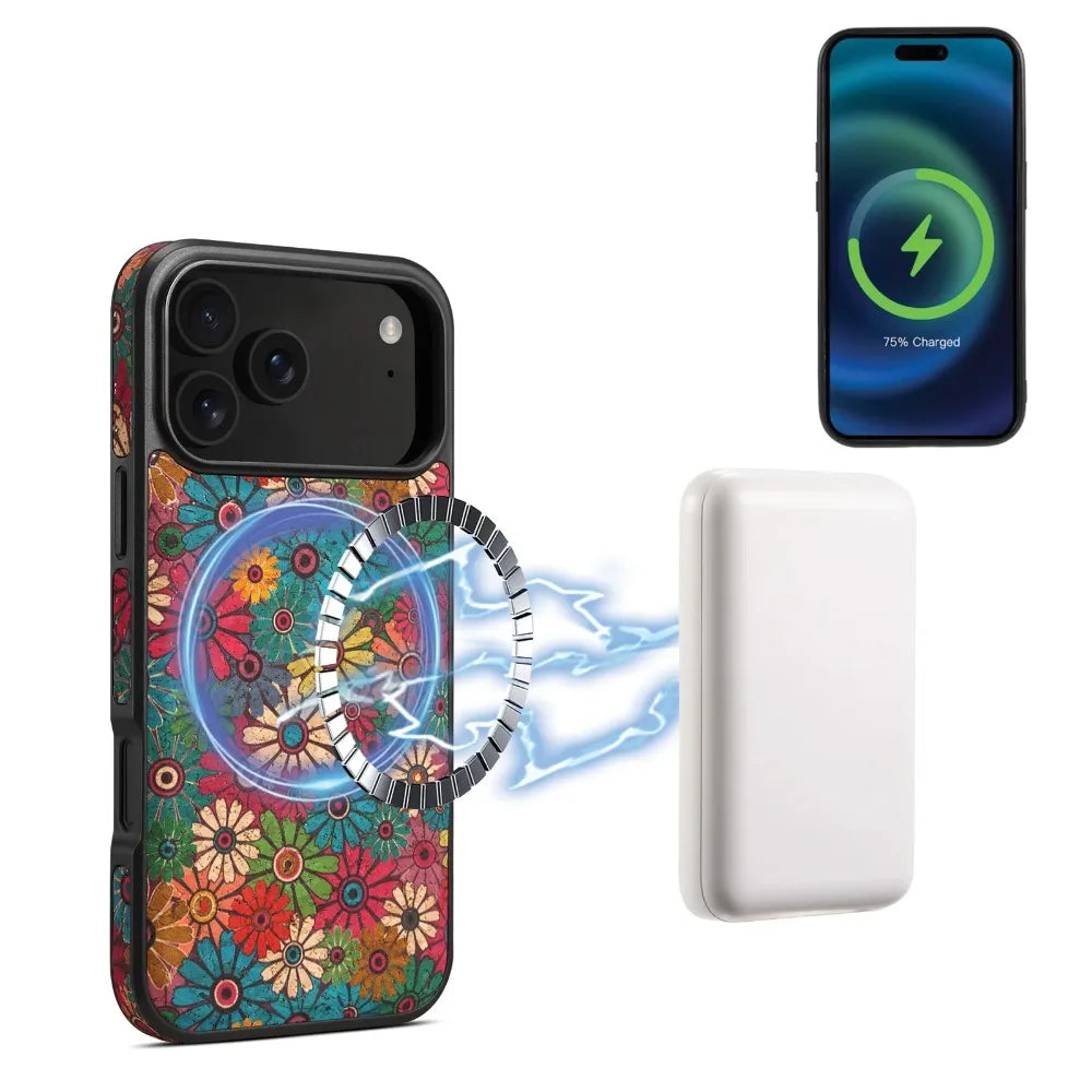 Luxury Flower Pattern Leather MagSafe Case for iPhone 17 Series