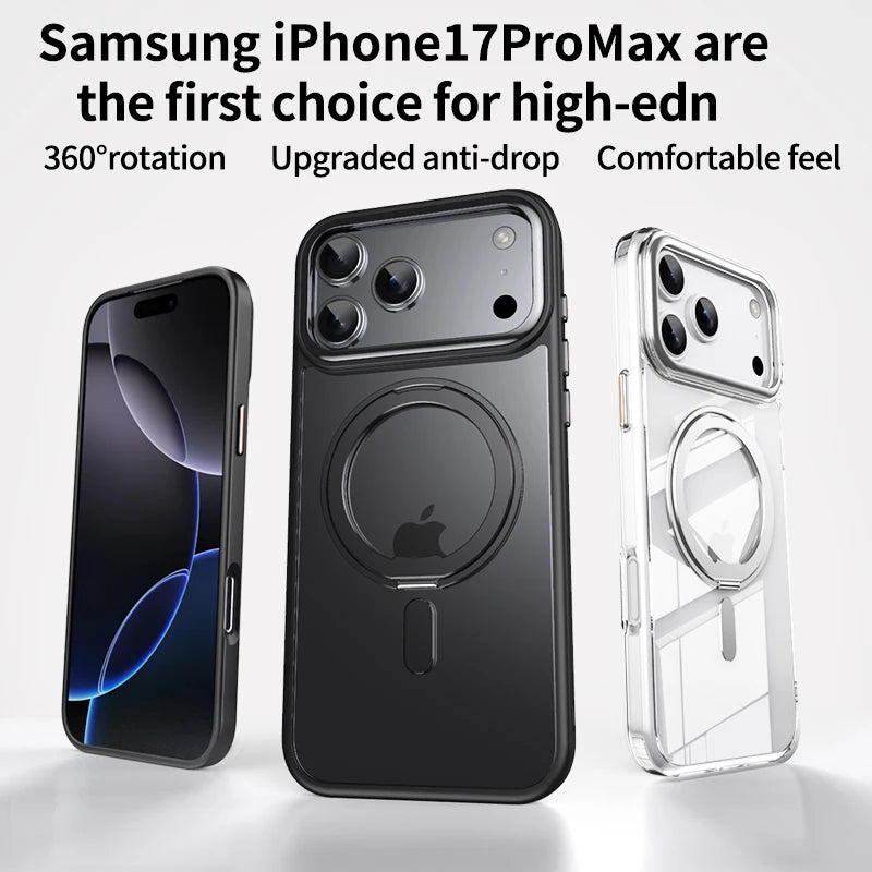 MagSafe Compatible Transparent Case with 360° Kickstand for iPhone 17 Series