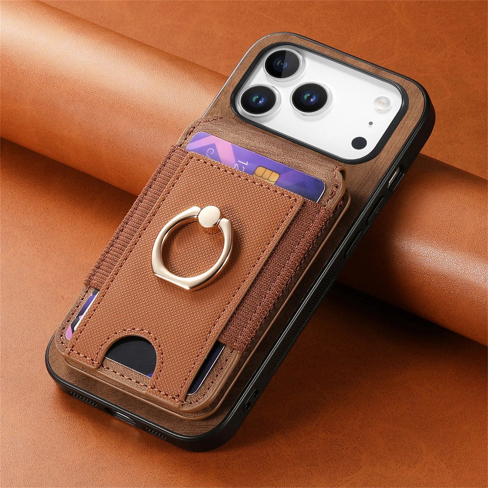 Premium 2-in-1 MagSafe Leather Wallet Case with Multi-Functional Card Holder & Ring for iPhone 17 Series