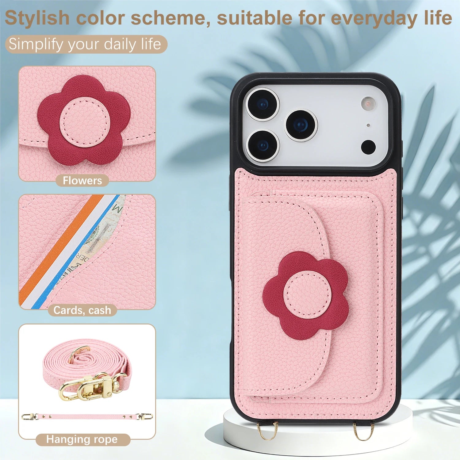 Premium Leather Wallet Case with Long Lanyard for iPhone 17 Series