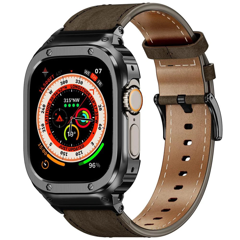 Luxury Metal Frame & Leather Strap Modification Kit for Apple Watch