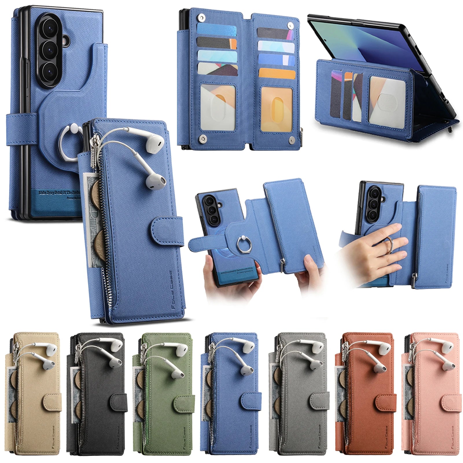 2-in-1 Magnetic Leather Wallet Case with Ring Holder for Samsung Galaxy Z Fold 6