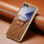 Embossed Leather Protective Case with Ring Stand for Samsung Galaxy Z Flip 6