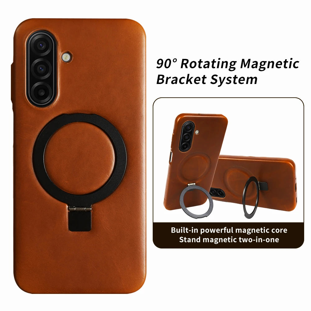 Genuine Leather Case with 90° Rotating Magnetic Bracket Stand for Samsung Galaxy A26