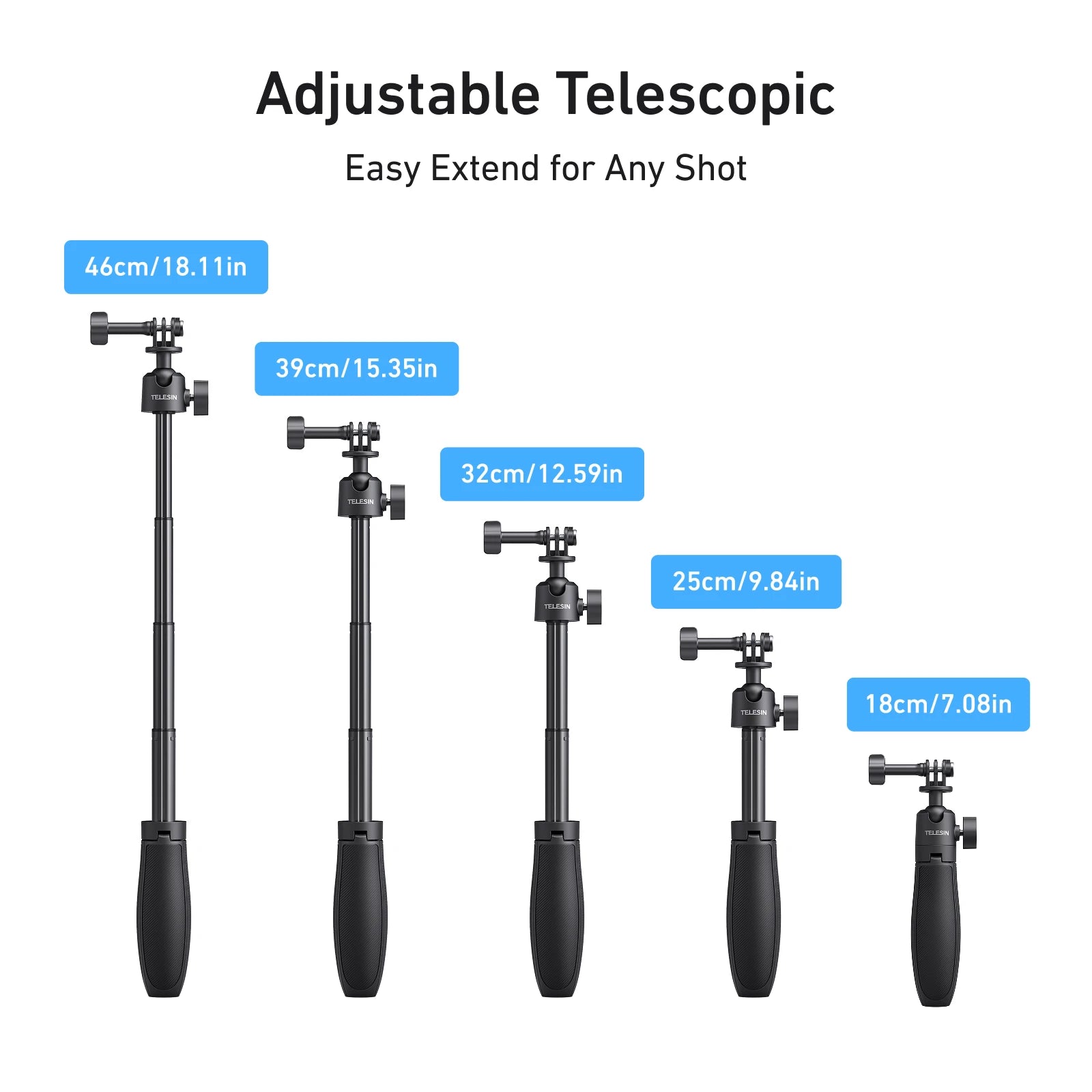TELESIN Aluminum Alloy Mini Selfie Stick for Action Cameras