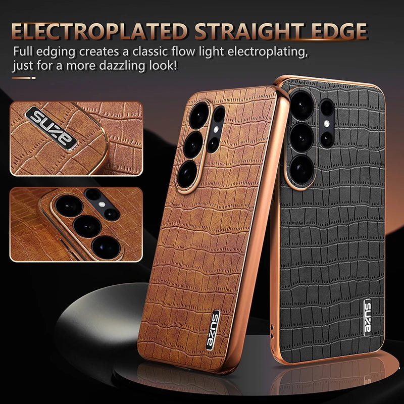 Crocodile Pattern Skin-Feel Phone Case for Samsung Galaxy S25 Series
