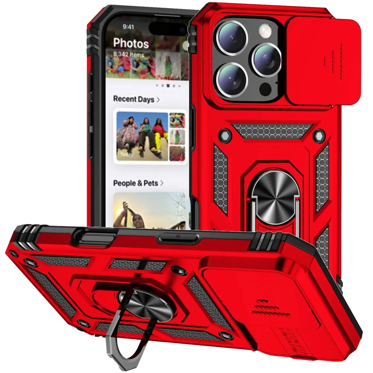 Military-Grade Armor Case with Rotating Ring Stand & Slide Camera Lens for iPhone 16 Series