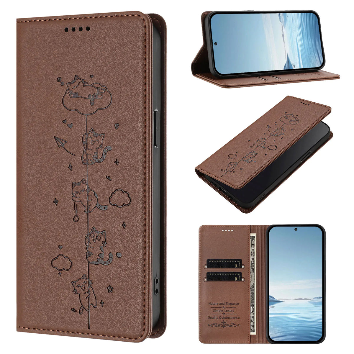 Embossed Cute Cat Flip Wallet Leather Case for iPhone 17 Series