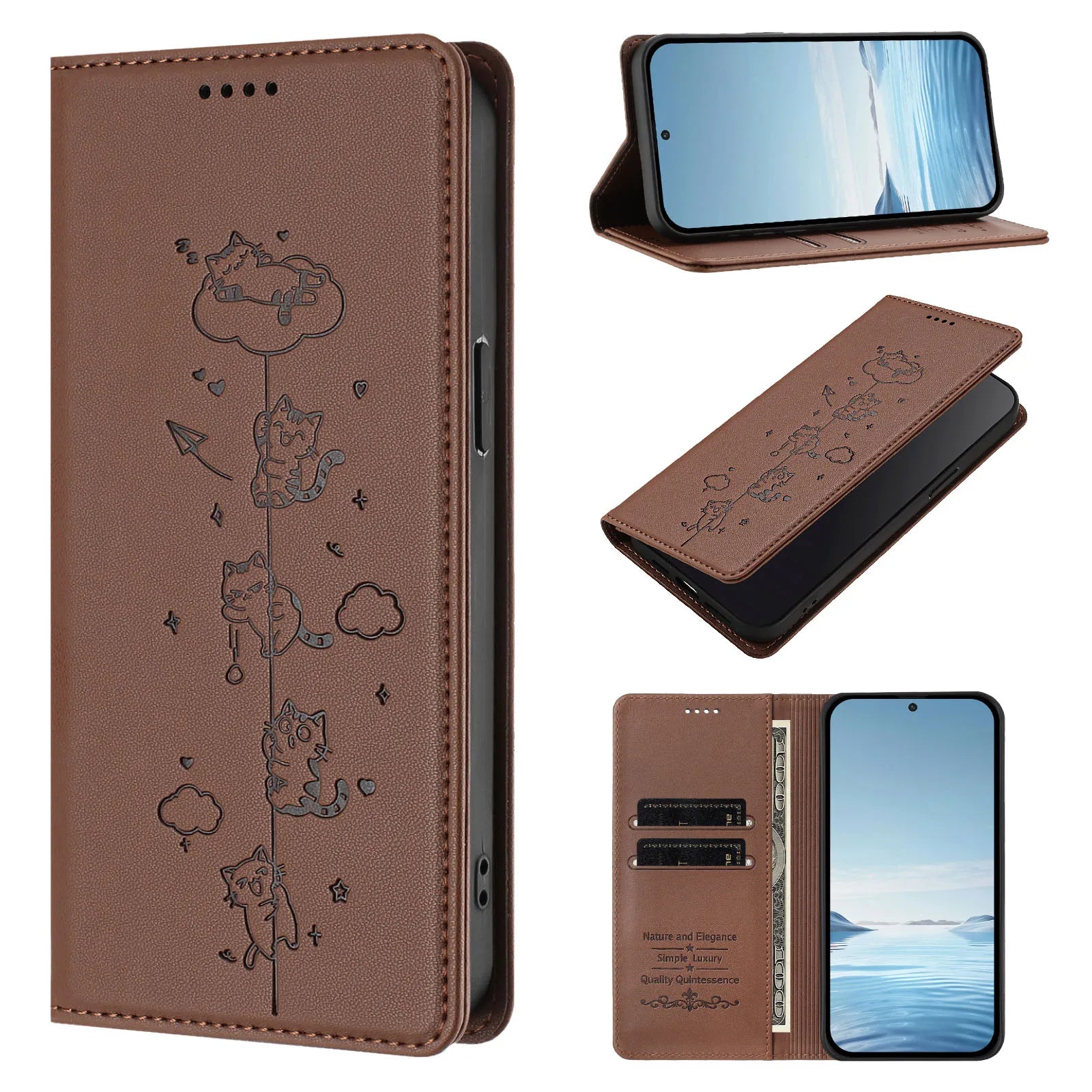 Embossed Cute Cat Flip Wallet Leather Case for iPhone 17 Series