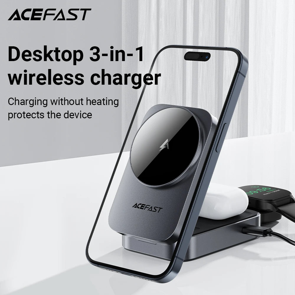 ACEFAST E22 3-in-1 Foldable 15W Magnetic Wireless Charging Station