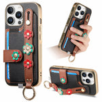 Shockproof Leather Wallet Case with Wrist Strap for iPhone 15 Series
