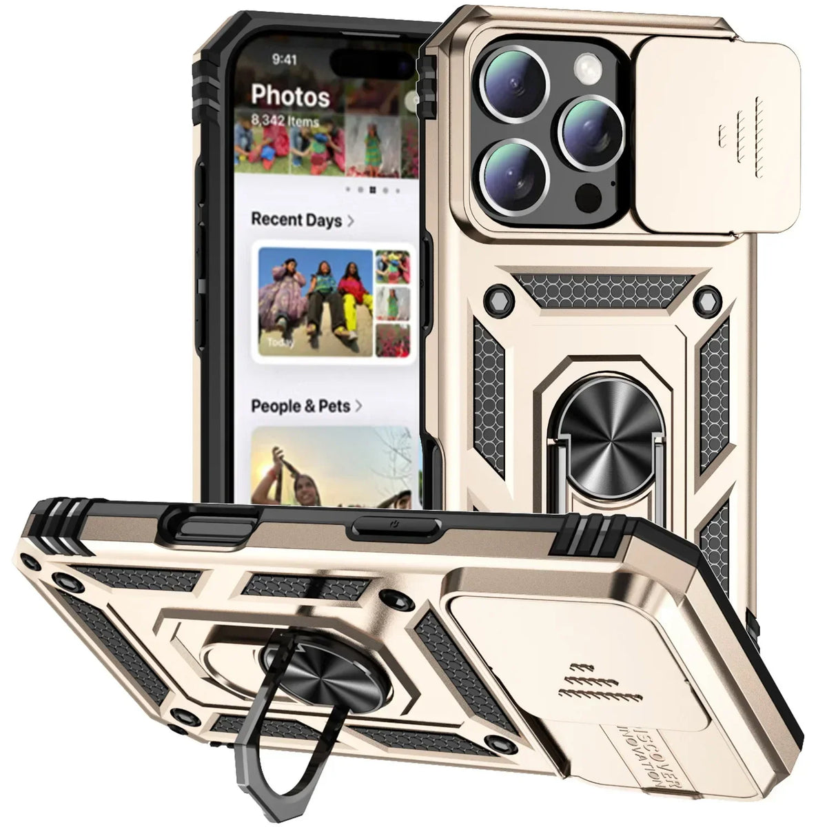 Military-Grade Armor Case with Rotating Ring Stand & Slide Camera Lens for iPhone 16 Series