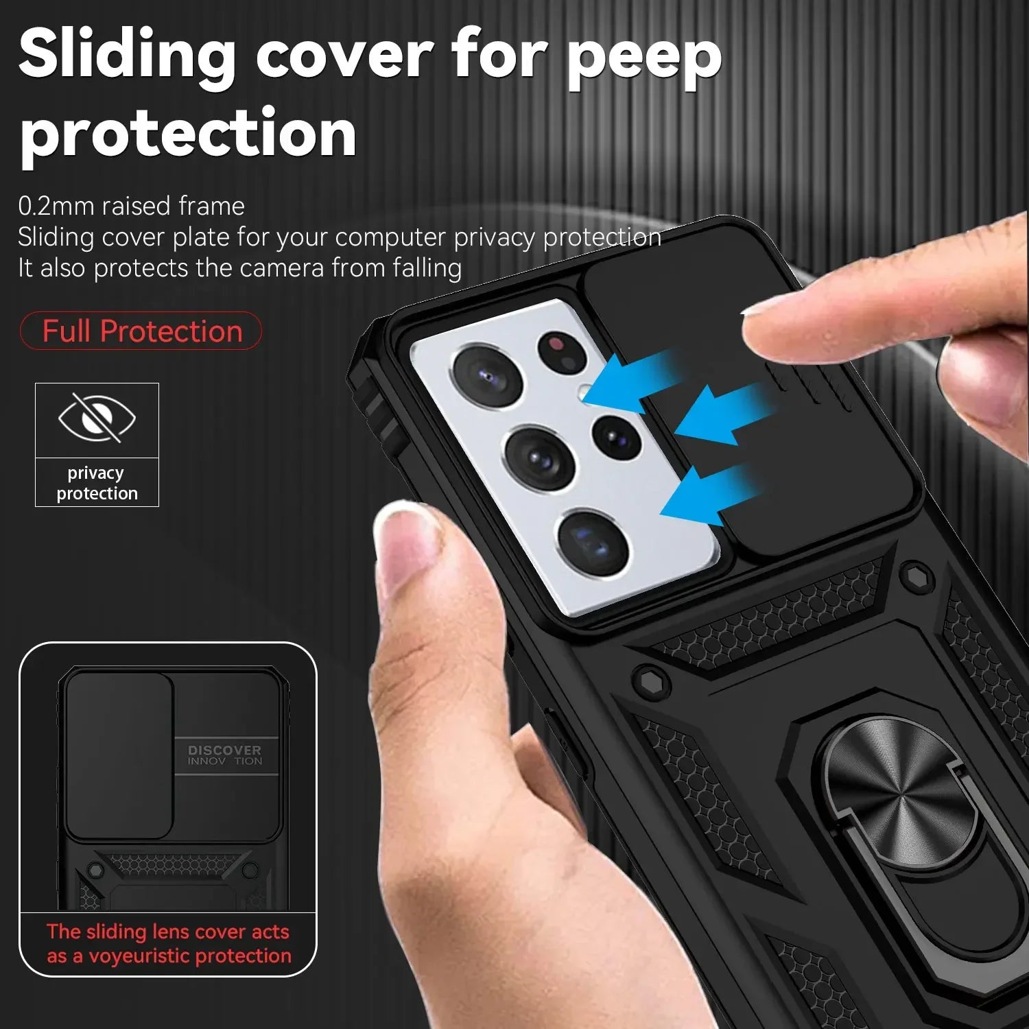 Military Grade Slide Camera Lens Armor Case with Ring Stand for Samsung Galaxy S25 Series