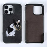 iPhone 16 Series Real Cowhide Leather Case with Embroidered Dog Design
