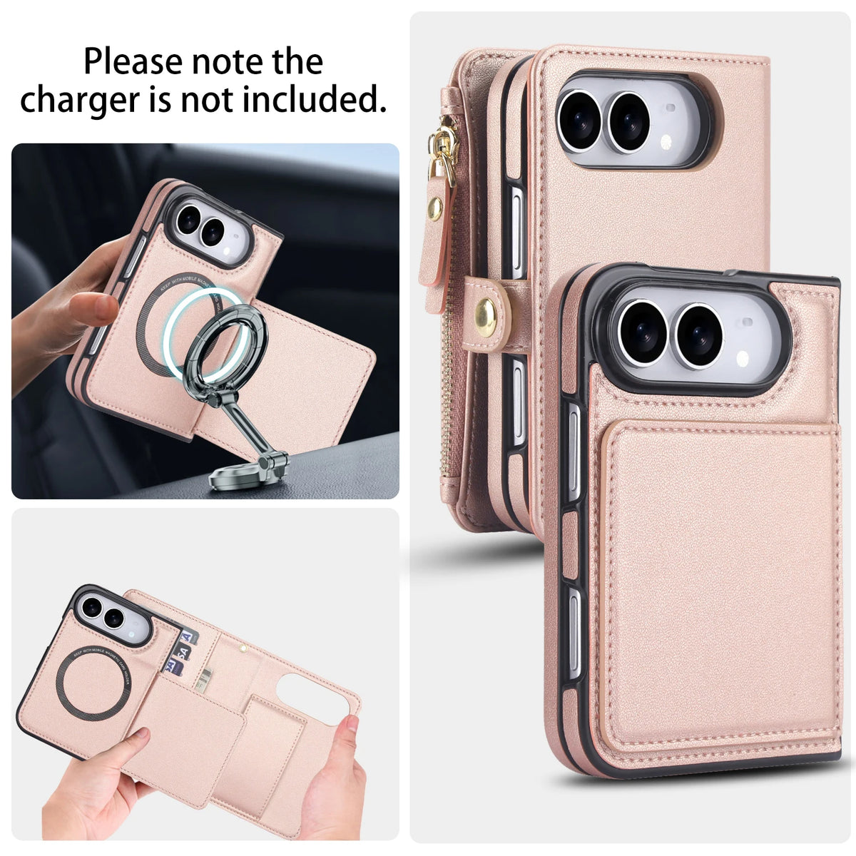 Zipper Wallet Crossbody Case with Detachable Phone Case for iPhone Duo