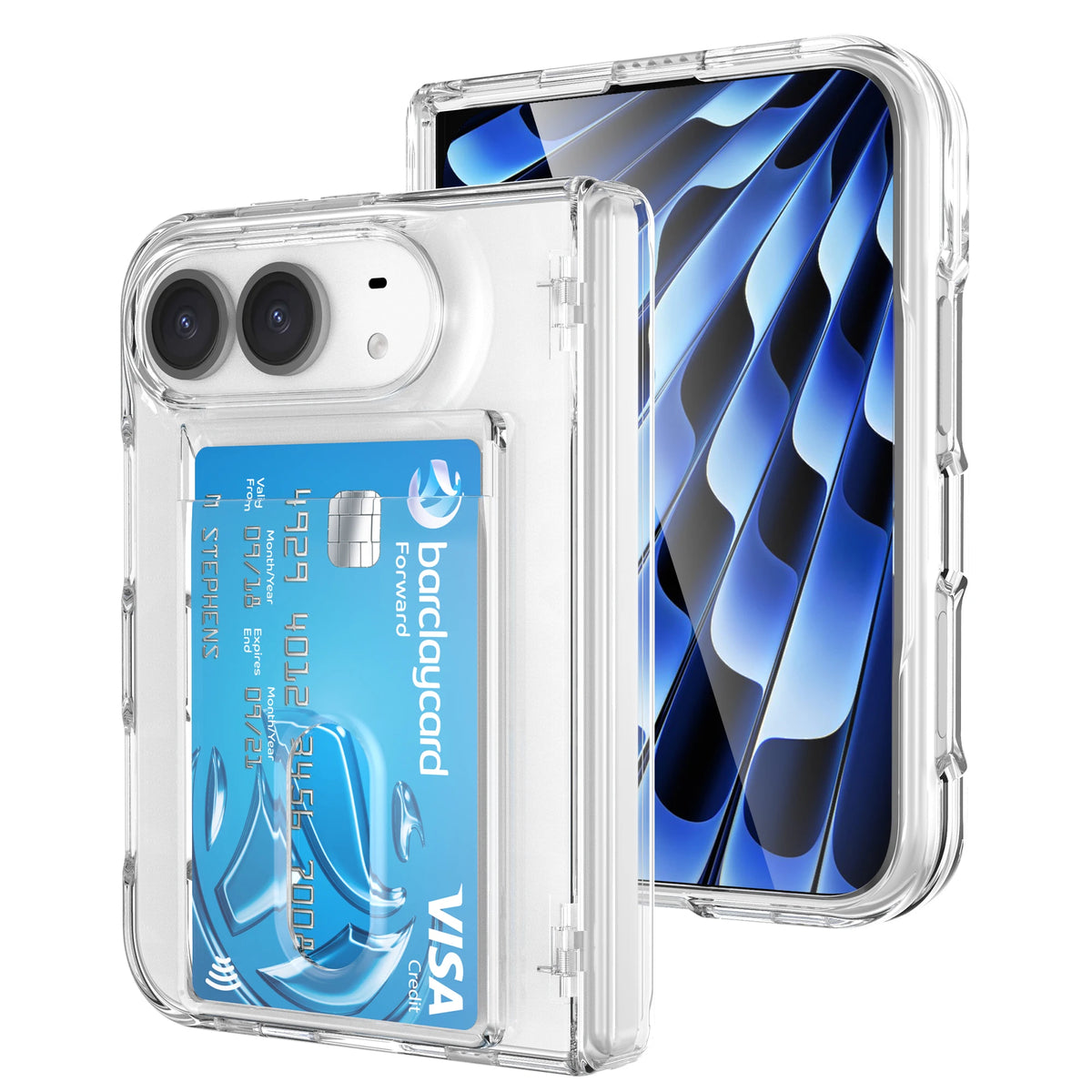Spring-Loaded Hinge Protection Case with Card Slot for iPhone Duo