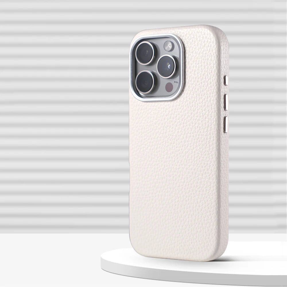 Solid Color Litchi Grain PU Leather MagSafe Case for iPhone 16 Series