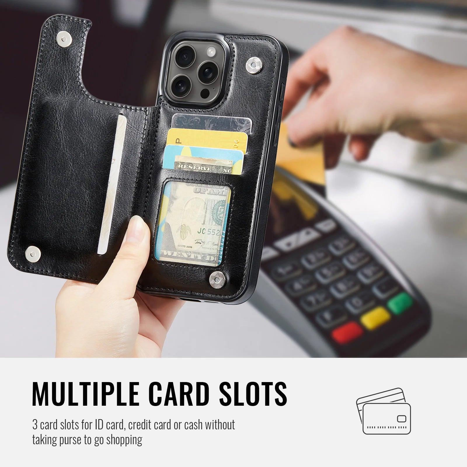 iPhone 15 Series PU Leather Wallet Case with Durable Shockproof Protection