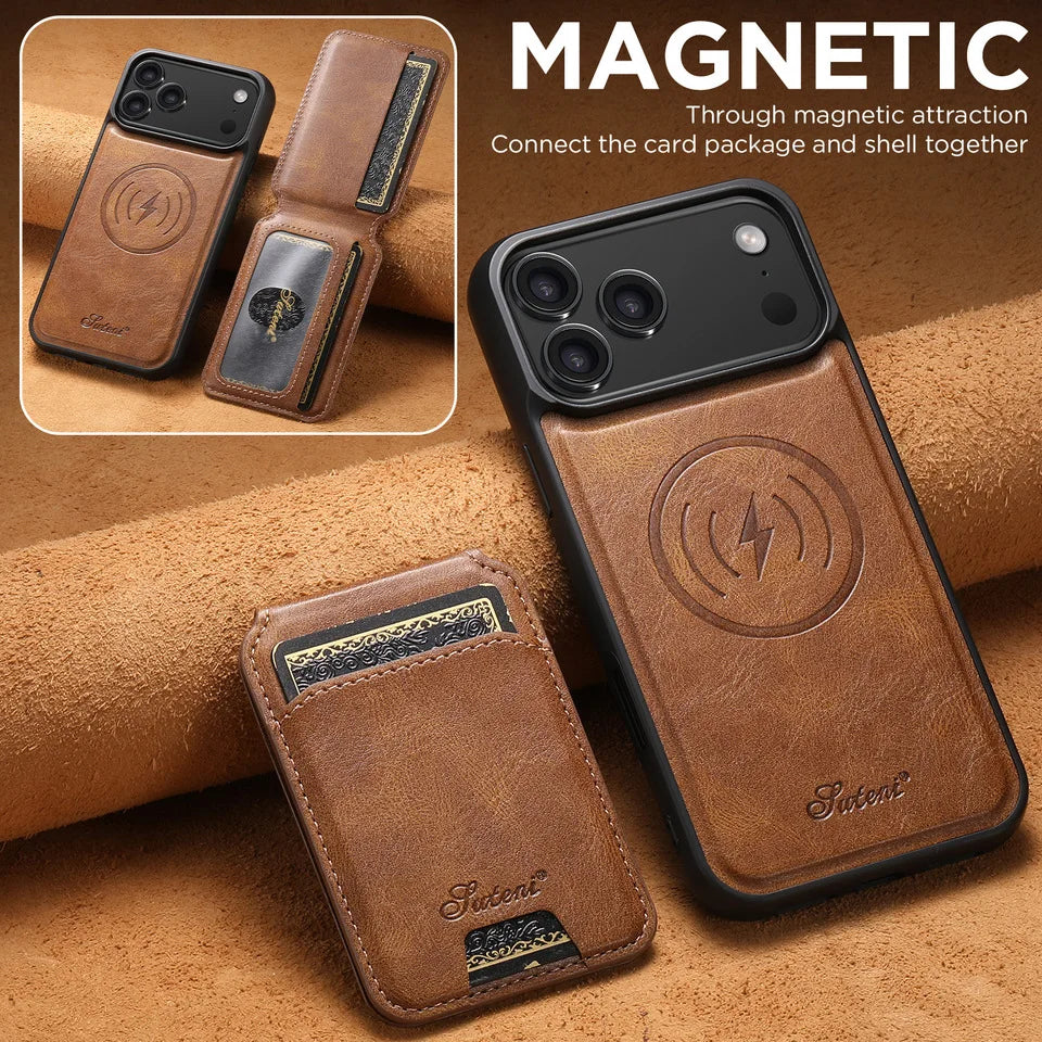 iPhone 17 Series MagSafe Leather Case with Detachable Card Sloth