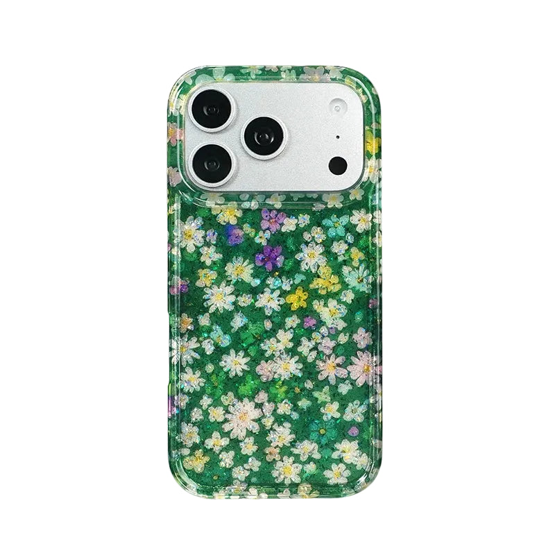 Shockproof Case with Shiny Glitter Floral Back for iPhone 17 Series