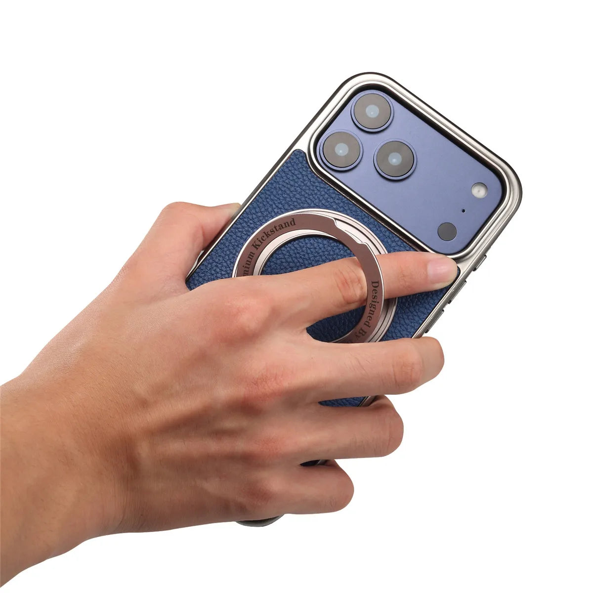 Anti-Fingerprint Lychee Leather MagSafe Case with Metal Ring for iPhone 17 Pro & iPhone 17 Pro Max