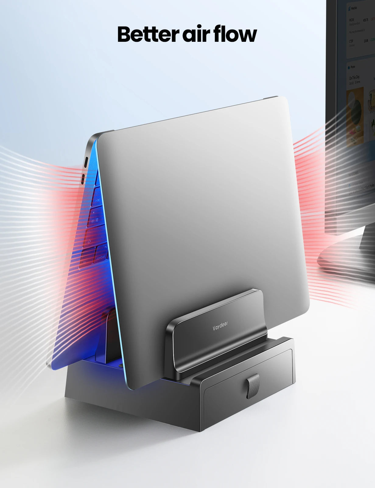 Adjustable Vertical Laptop Stand with Storage Drawer