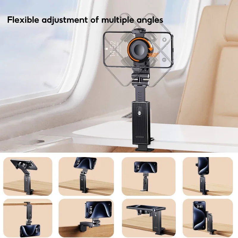 Portable Magnetic Phone Stand with Clip - 360° Rotation for Selfies and Travel