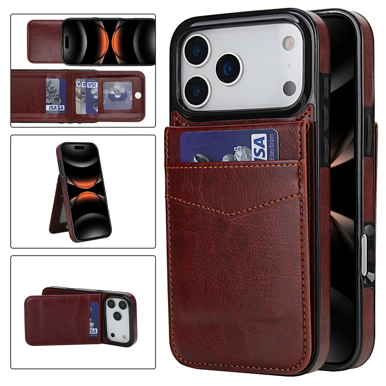Vintage Style Leather Wallet Case for iPhone 17 Series
