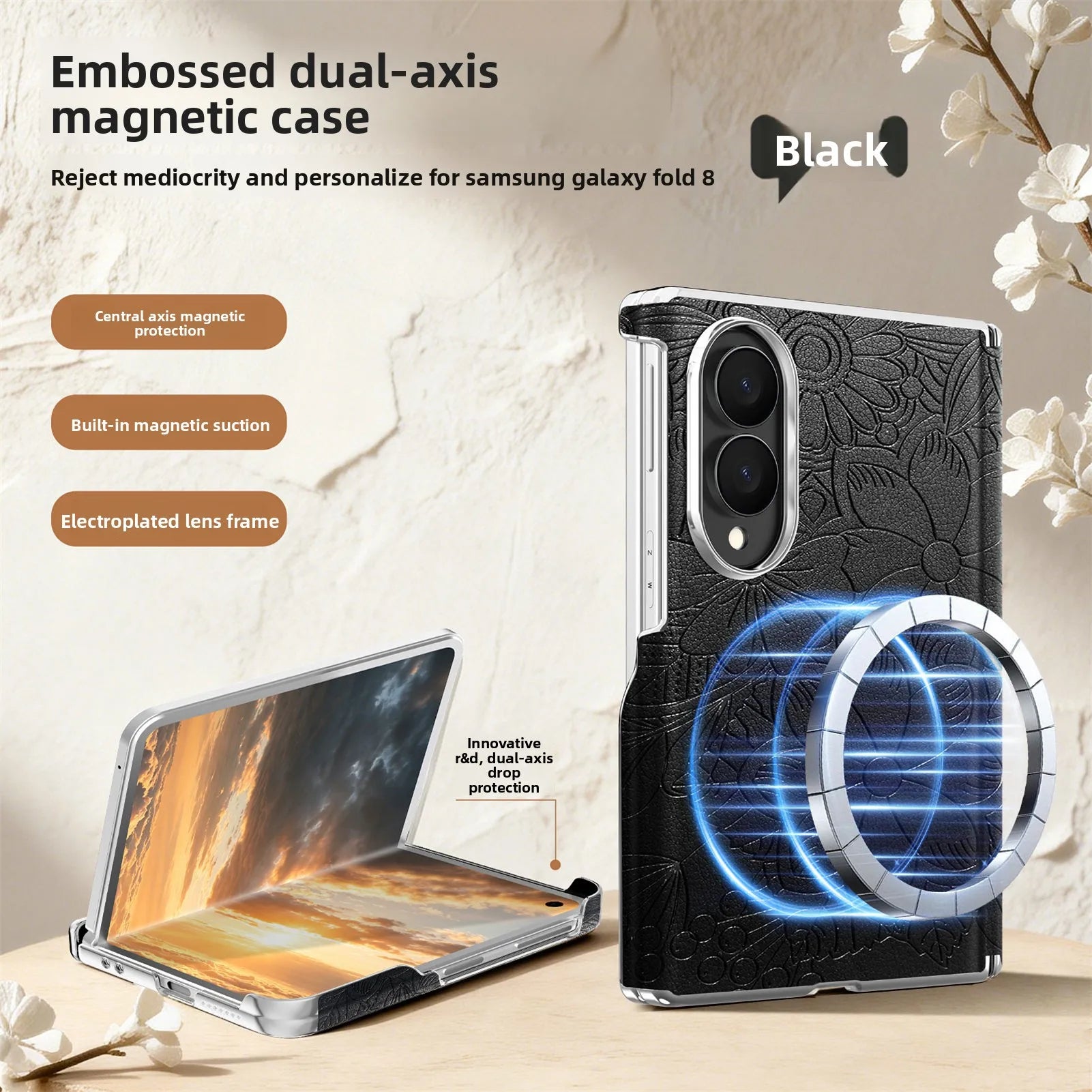 Luxury Magnetic Embossed Leather Case for Samsung Galaxy Z Fold 8