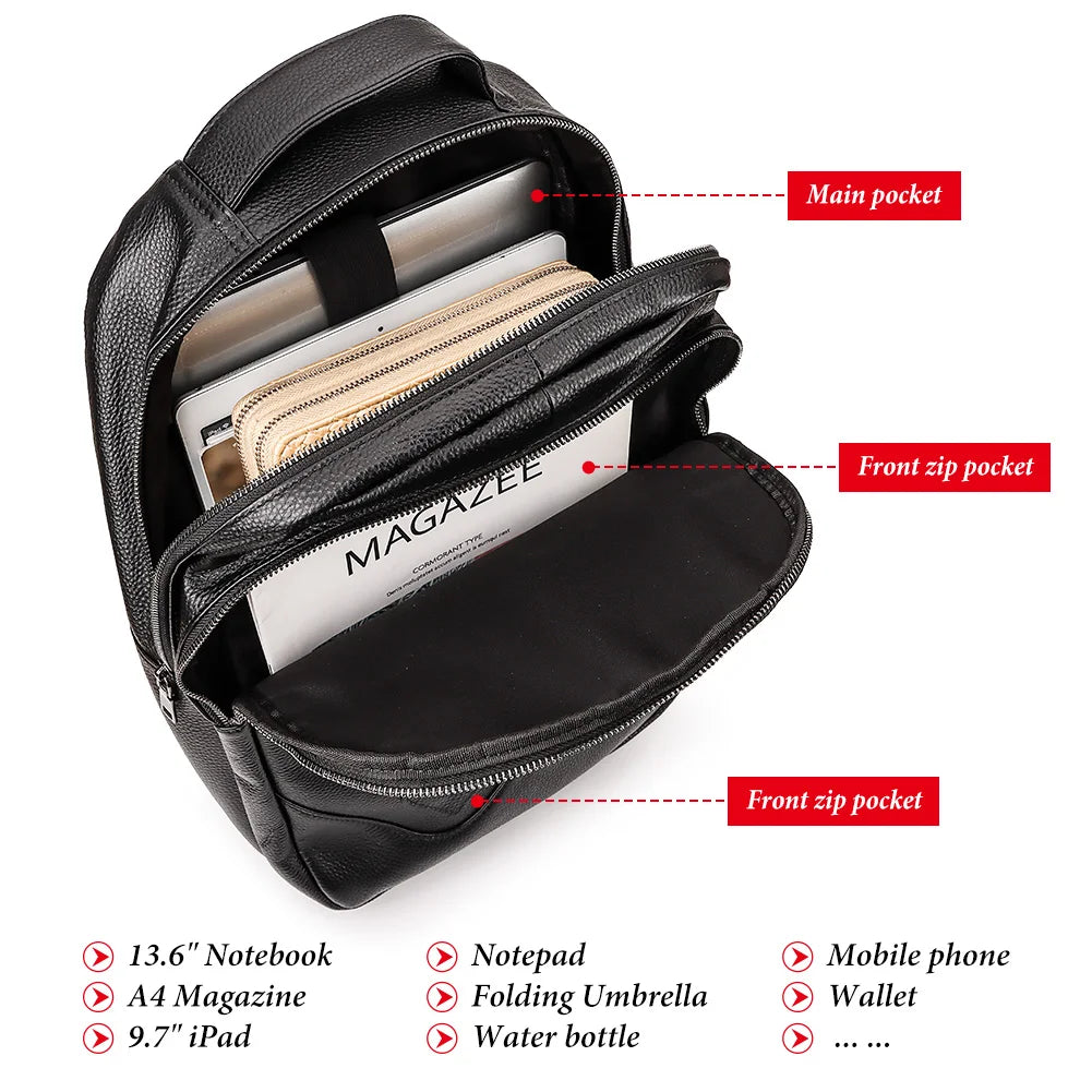 Cow Leather Multi-Function Laptop Backpack for Men