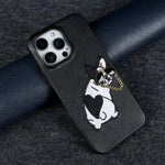 iPhone 16 Series Real Cowhide Leather Case with Embroidered Dog Design