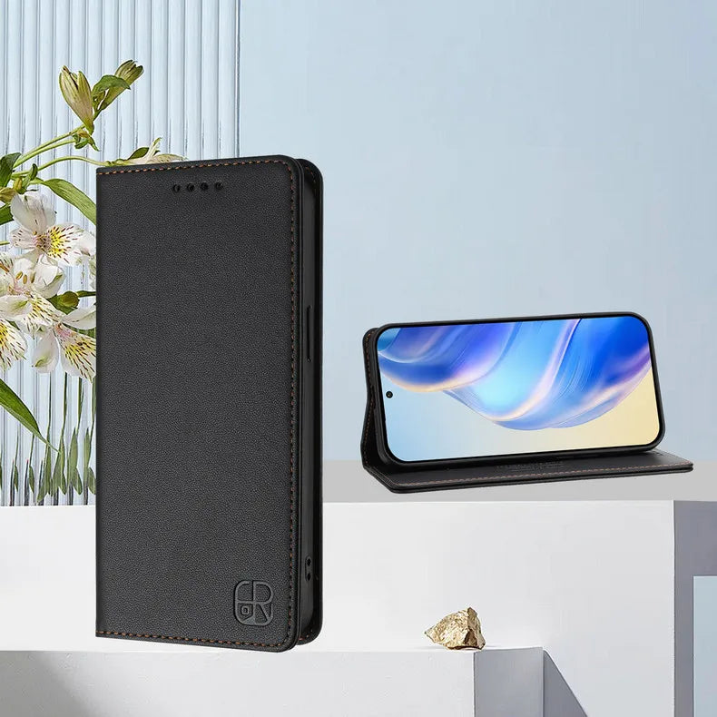 RFID-Blocking Leather Book Cover for OPPO Find X9 / X9 Pro