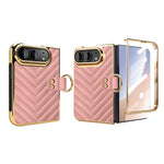 Chevron Quilted Leather Case with Ring Holder and Screen Protector for iPhone Duo