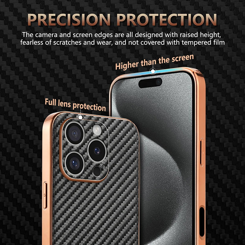 Durable Carbon Fiber Pattern Phone Case for iPhone 16 Series