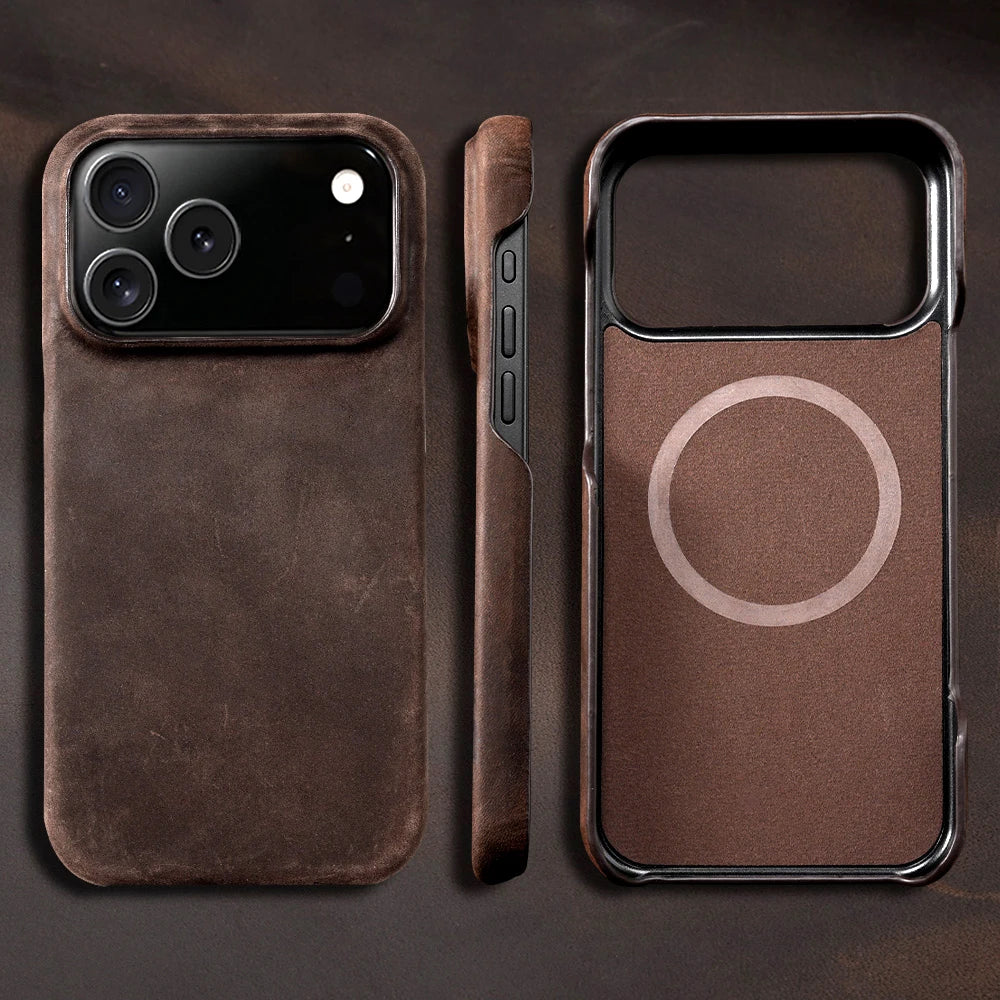 Retro Luxury Genuine Leather MagSafe Case for iPhone 17 Series