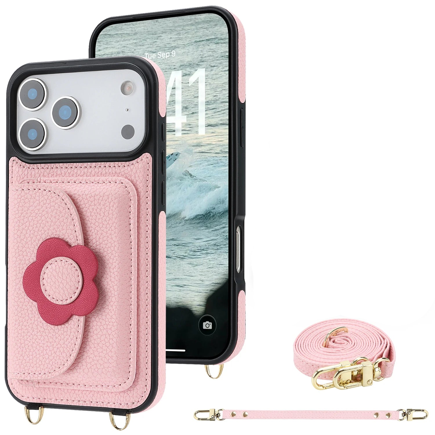 Premium Leather Wallet Case with Long Lanyard for iPhone 17 Series