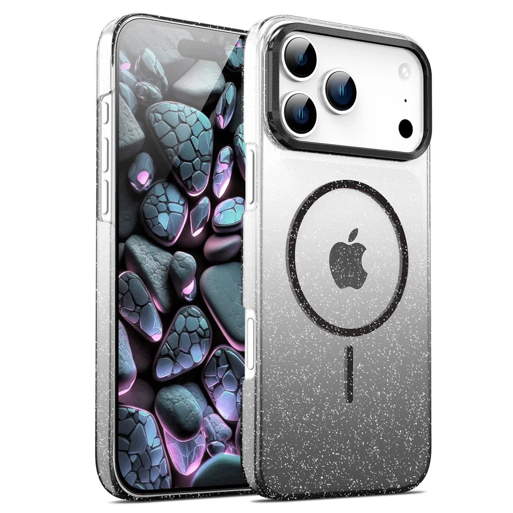 MagSafe Shockproof Transparent Case with Glitter Design for iPhone 17 Series