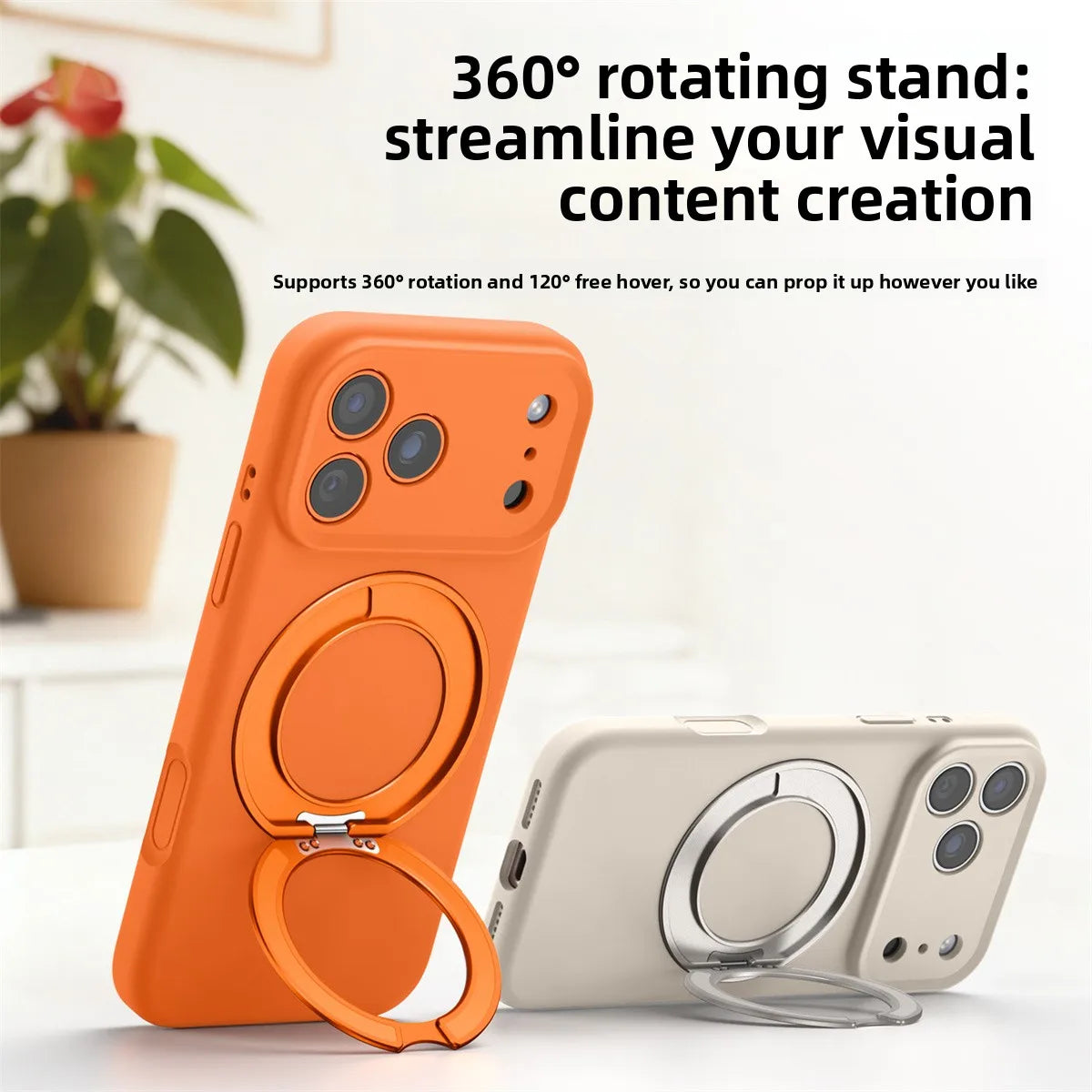 Liquid Silicone MagSafe Case with Rotating Ring Holder for iPhone 17 Series
